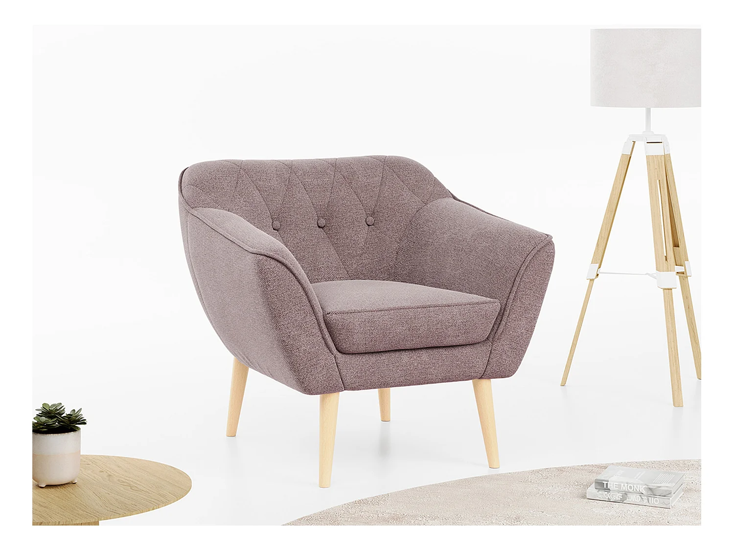 Sessel PIRS - 1-Sitzer, Skandinavisches Design, hoche Holzbeine - Rosa Stukture