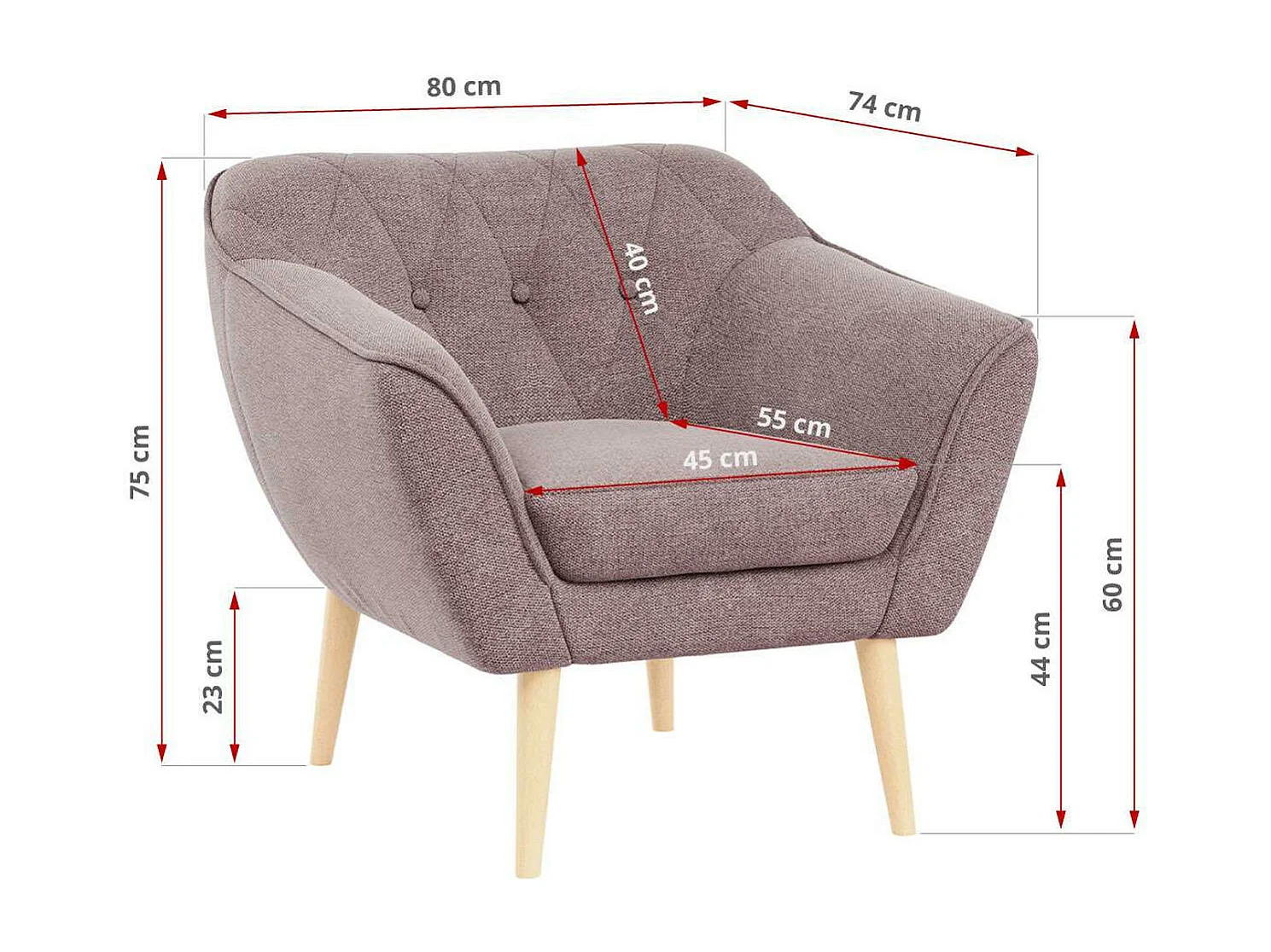 Sessel PIRS - 1-Sitzer, Skandinavisches Design, hoche Holzbeine - Rosa Stukture