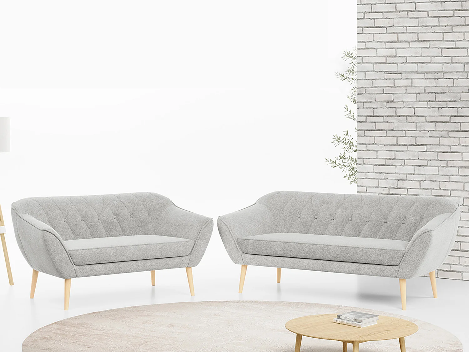 Couchgarnitur Set PIRS - 3+2, Skandinavischer Design, Holzbeine - Hellgrau Stukture