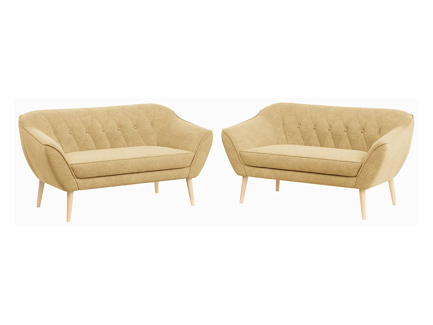 Couchgarnitur PIRS - 2+2, Skandinavischer Set mit Armlehnen, Holzbeine - Gelb Stukture