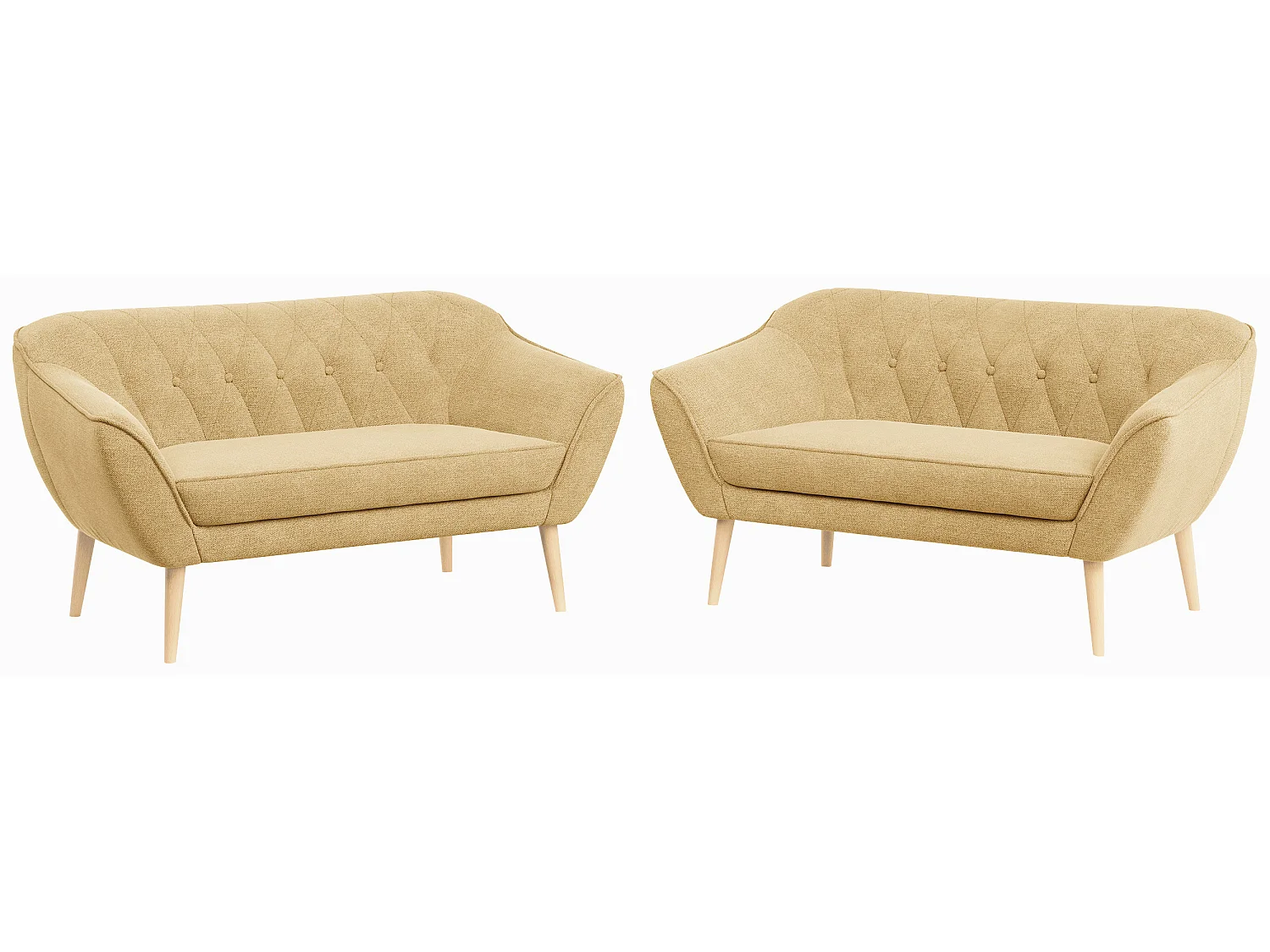 Couchgarnitur PIRS - 2+2, Skandinavischer Set mit Armlehnen, Holzbeine - Gelb Stukture