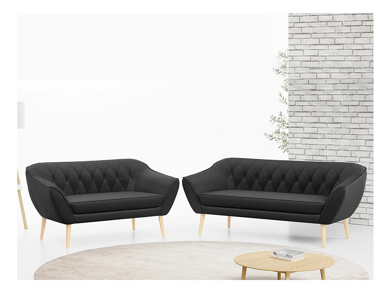 Couchgarnitur Set PIRS - 3+2, Skandinavischer Design, Holzbeine - Grau Velvet