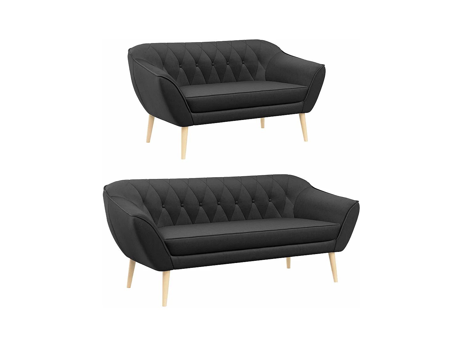 Couchgarnitur Set PIRS - 3+2, Skandinavischer Design, Holzbeine - Grau Velvet