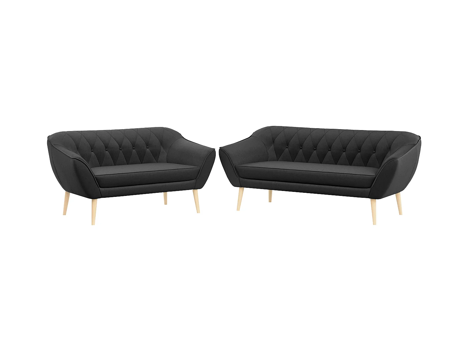 Couchgarnitur Set PIRS - 3+2, Skandinavischer Design, Holzbeine - Grau Velvet