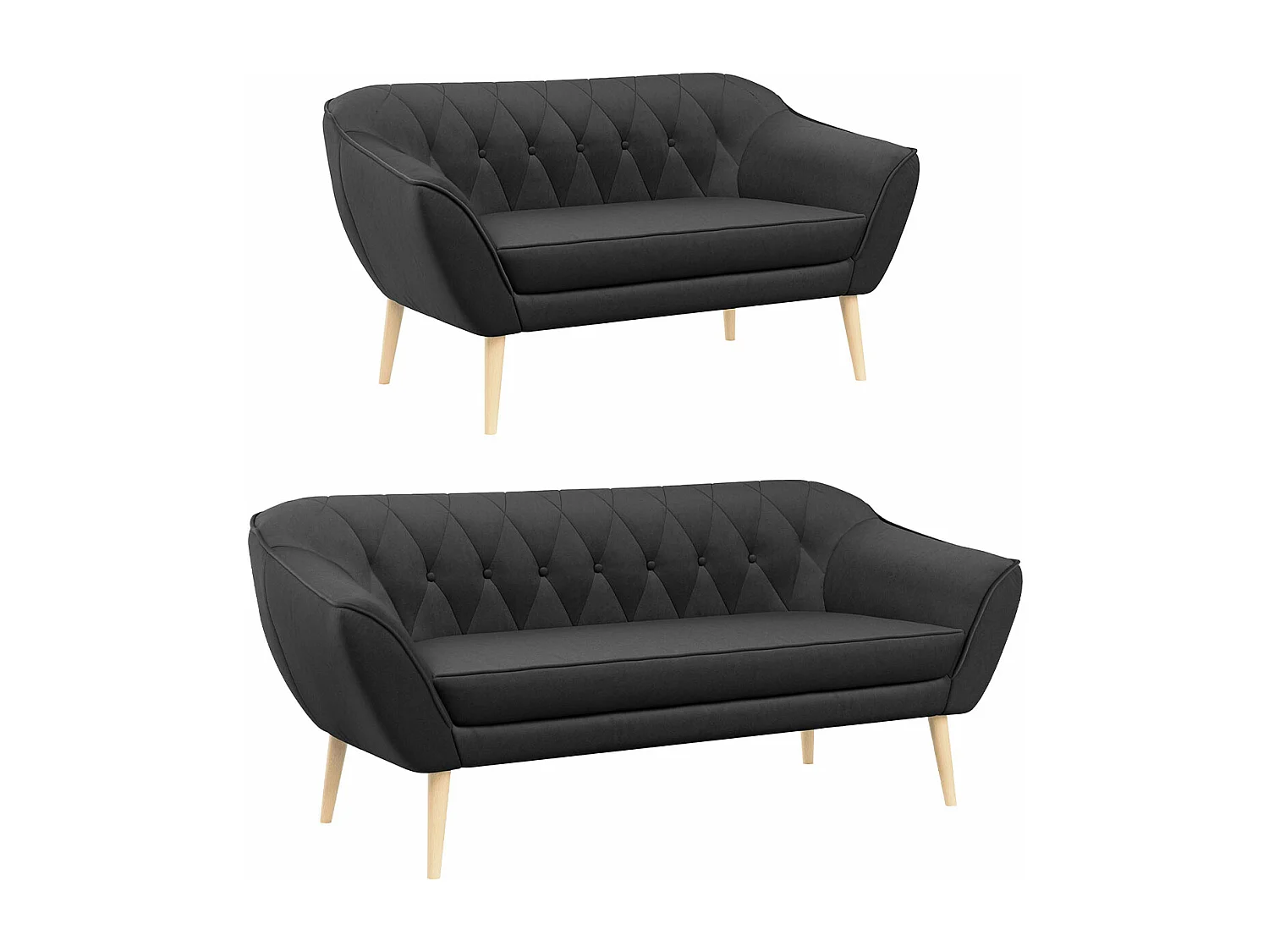 Couchgarnitur Set PIRS - 3+2, Skandinavischer Design, Holzbeine - Grau Velvet