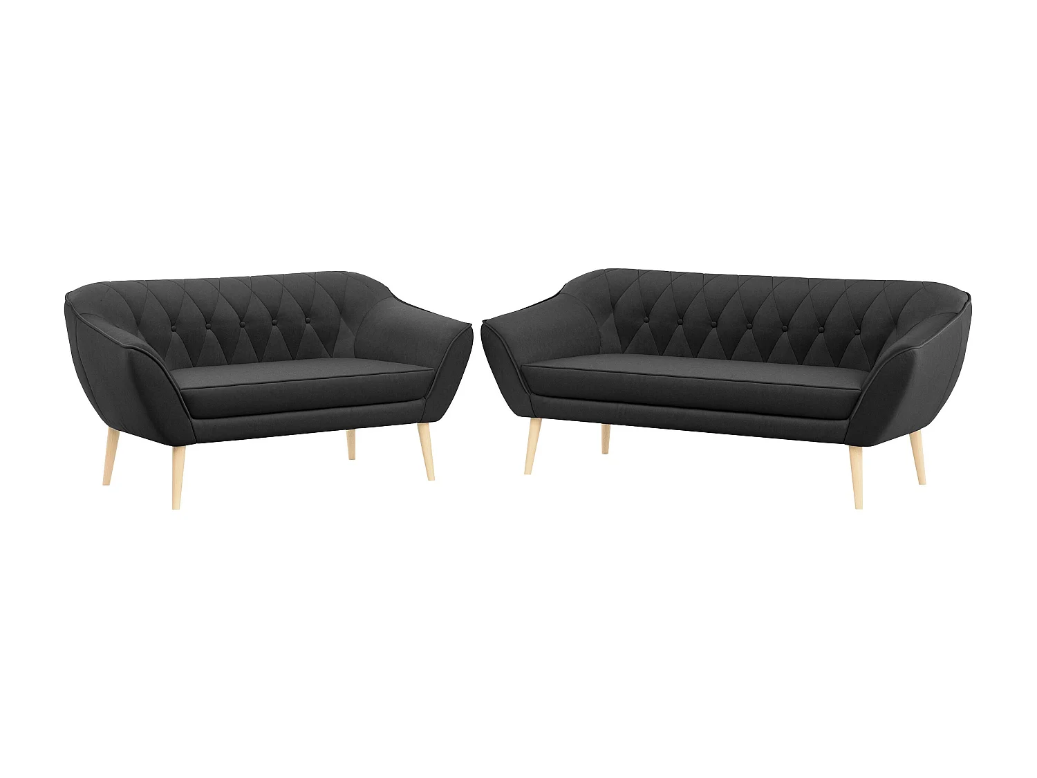 Couchgarnitur Set PIRS - 3+2, Skandinavischer Design, Holzbeine - Grau Velvet