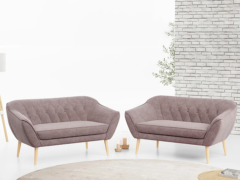 Couchgarnitur PIRS - 2+2, Skandinavischer Set mit Armlehnen, Holzbeine - Rosa Stukture