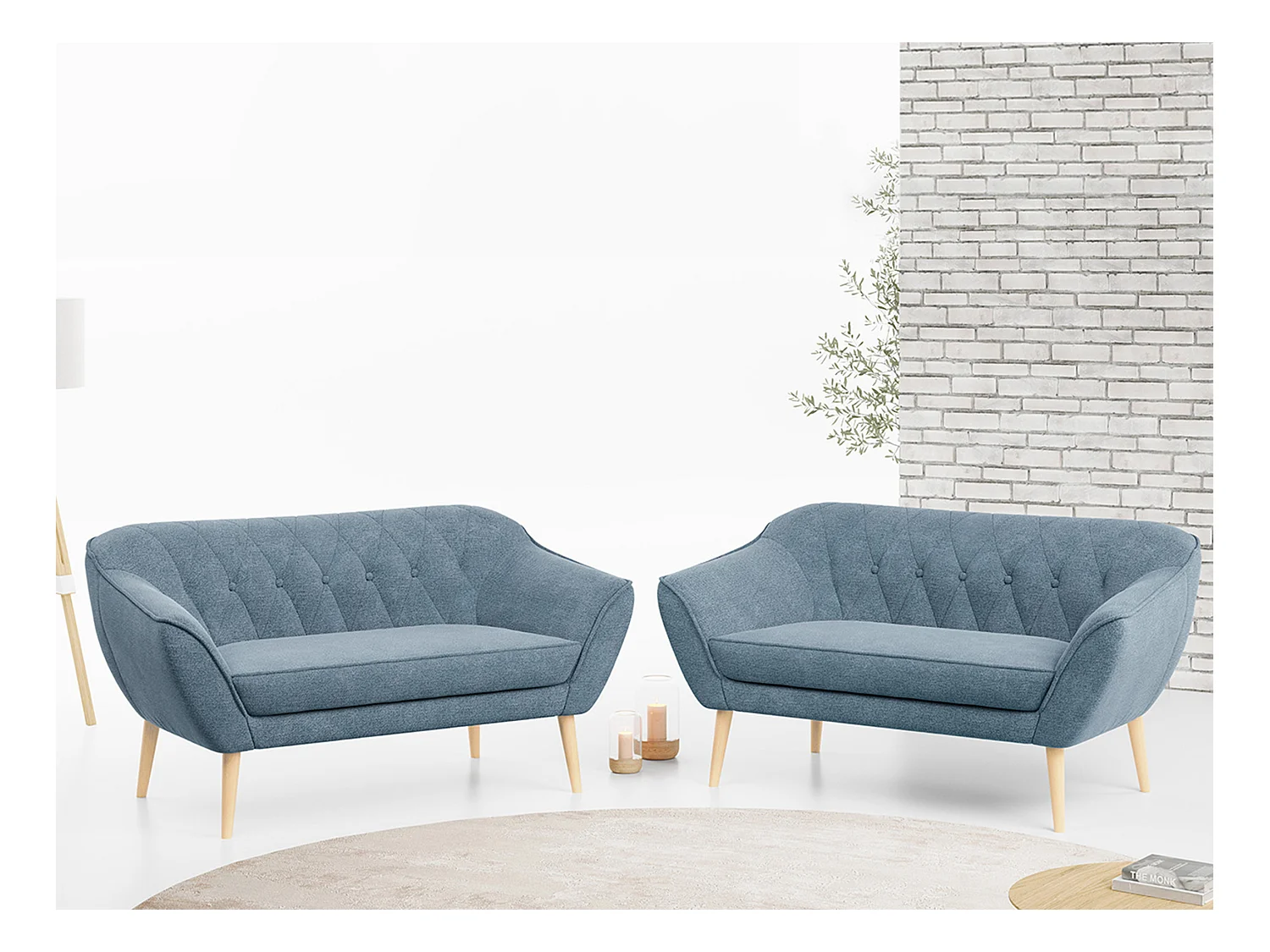 Couchgarnitur PIRS - 2+2, Skandinavischer Set mit Armlehnen, Holzbeine - Blau Stukture