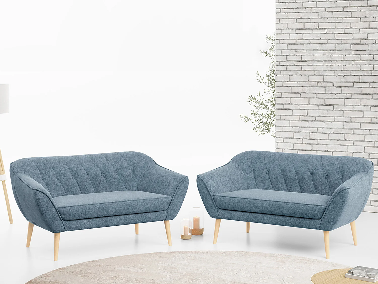 Couchgarnitur PIRS - 2+2, Skandinavischer Set mit Armlehnen, Holzbeine - Blau Stukture