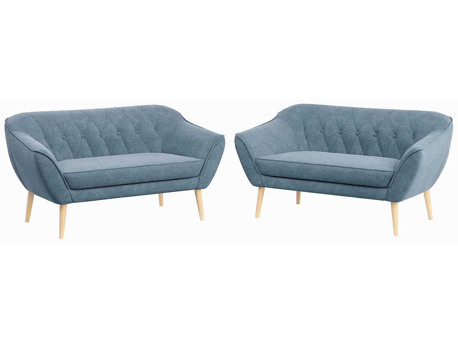 Couchgarnitur PIRS - 2+2, Skandinavischer Set mit Armlehnen, Holzbeine - Blau Stukture