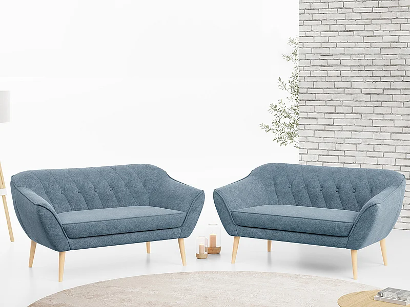 Couchgarnitur PIRS - 2+2, Skandinavischer Set mit Armlehnen, Holzbeine - Blau Stukture