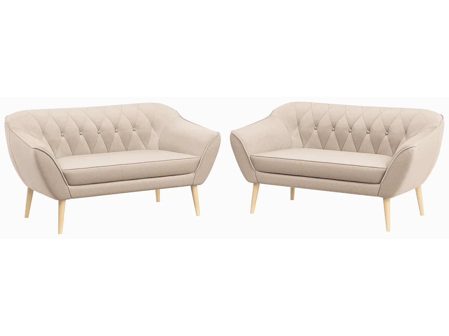 Couchgarnitur PIRS - 2+2, Skandinavischer Set mit Armlehnen, Holzbeine - Beige Velvet