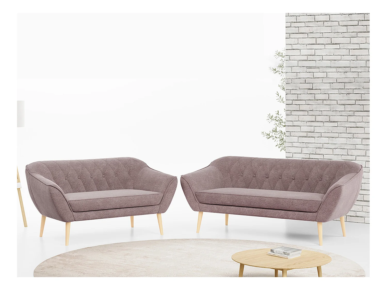 Couchgarnitur Set PIRS - 3+2, Skandinavischer Design, Holzbeine - Rosa Stukture