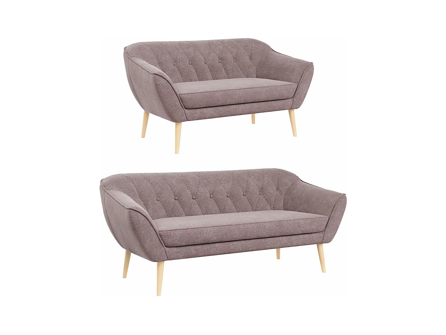Couchgarnitur Set PIRS - 3+2, Skandinavischer Design, Holzbeine - Rosa Stukture