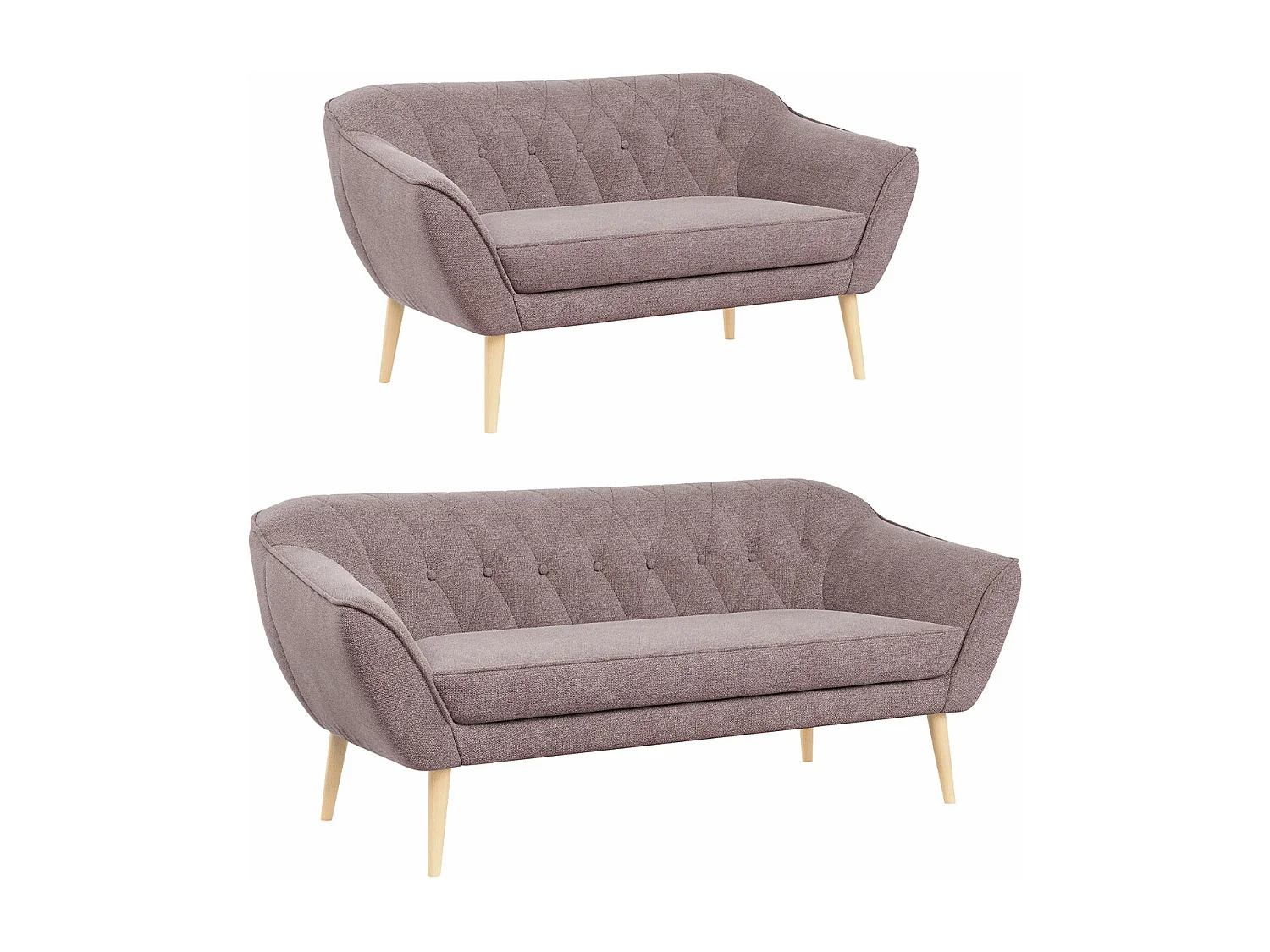 Couchgarnitur Set PIRS - 3+2, Skandinavischer Design, Holzbeine - Rosa Stukture