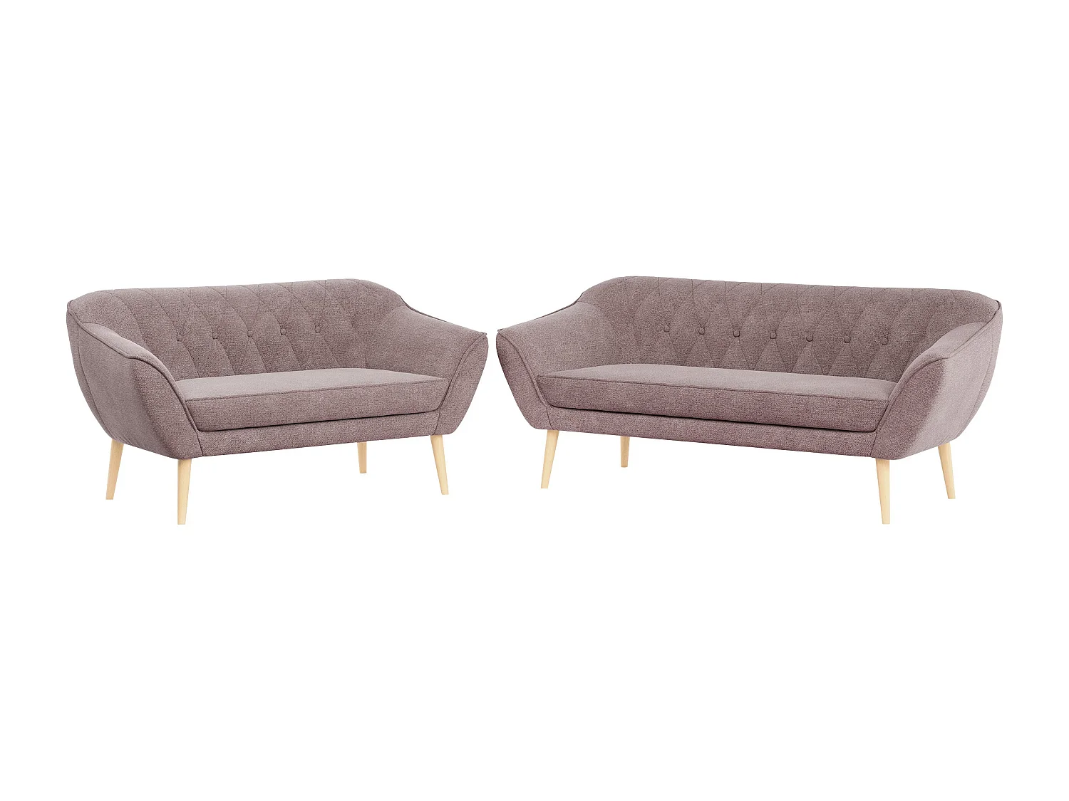 Couchgarnitur Set PIRS - 3+2, Skandinavischer Design, Holzbeine - Rosa Stukture
