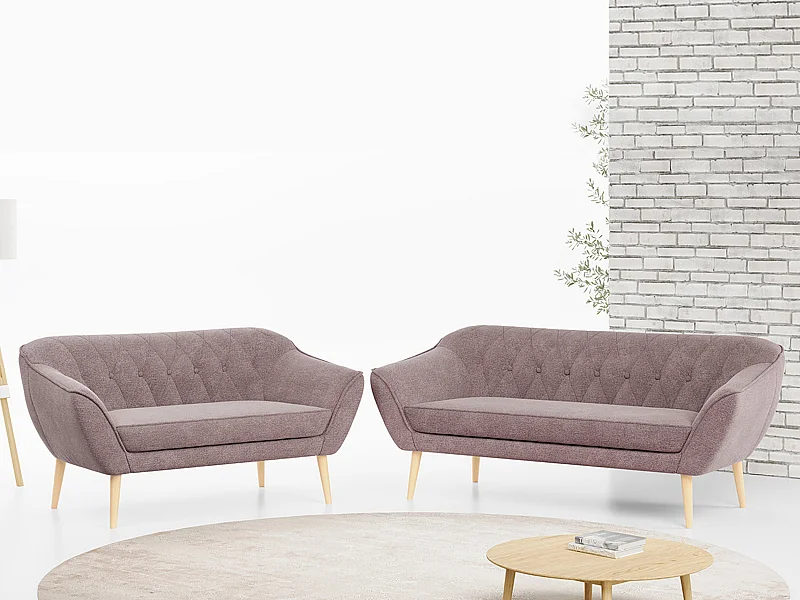 Couchgarnitur Set PIRS - 3+2, Skandinavischer Design, Holzbeine - Rosa Stukture