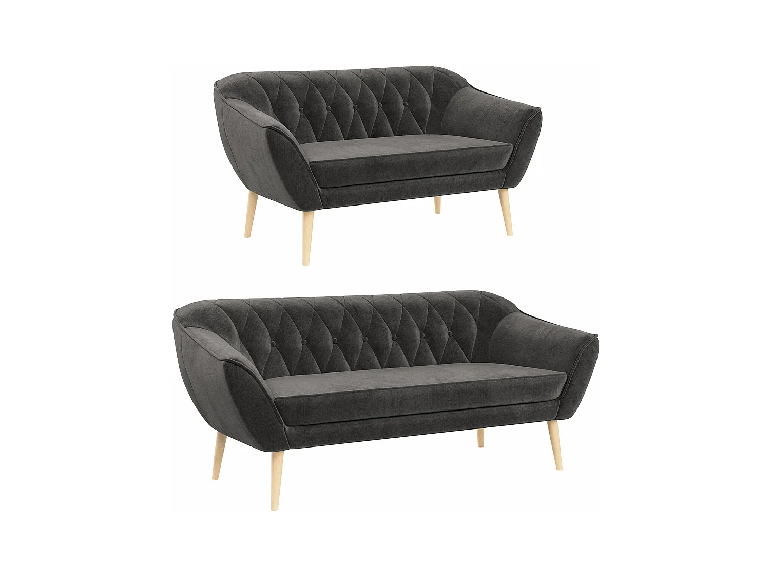 Couchgarnitur Set PIRS - 3+2, Skandinavischer Design, Holzbeine - Grau Velvet