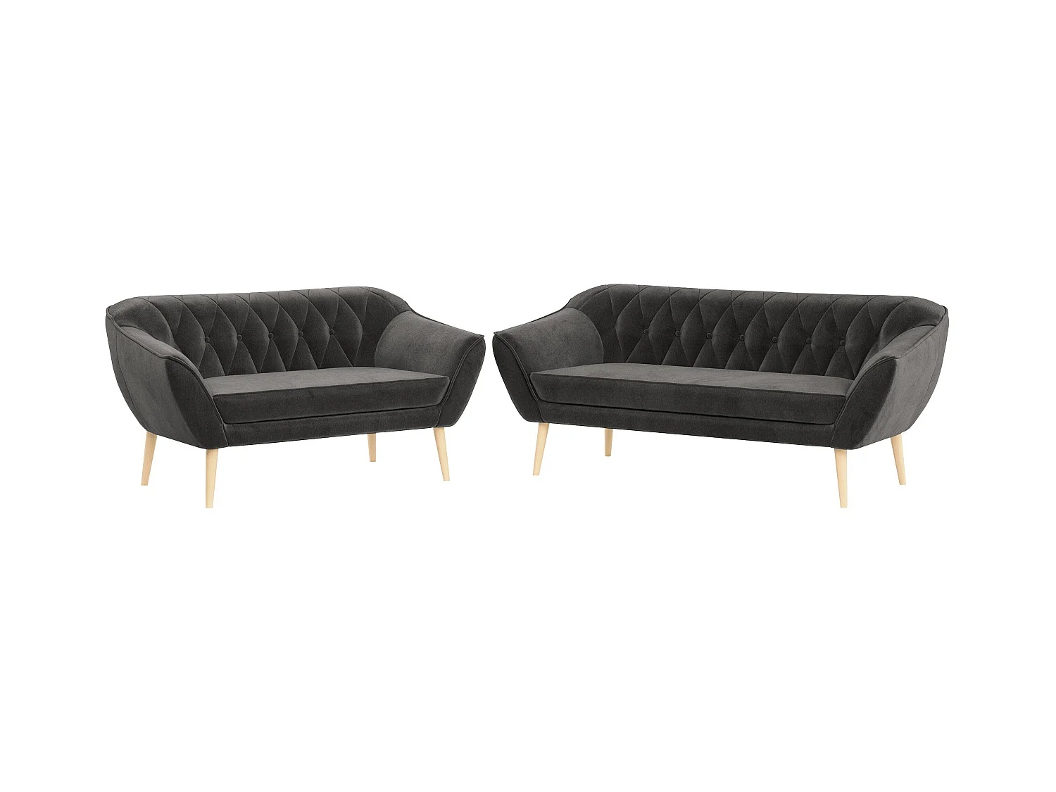 Couchgarnitur Set PIRS - 3+2, Skandinavischer Design, Holzbeine - Grau Velvet