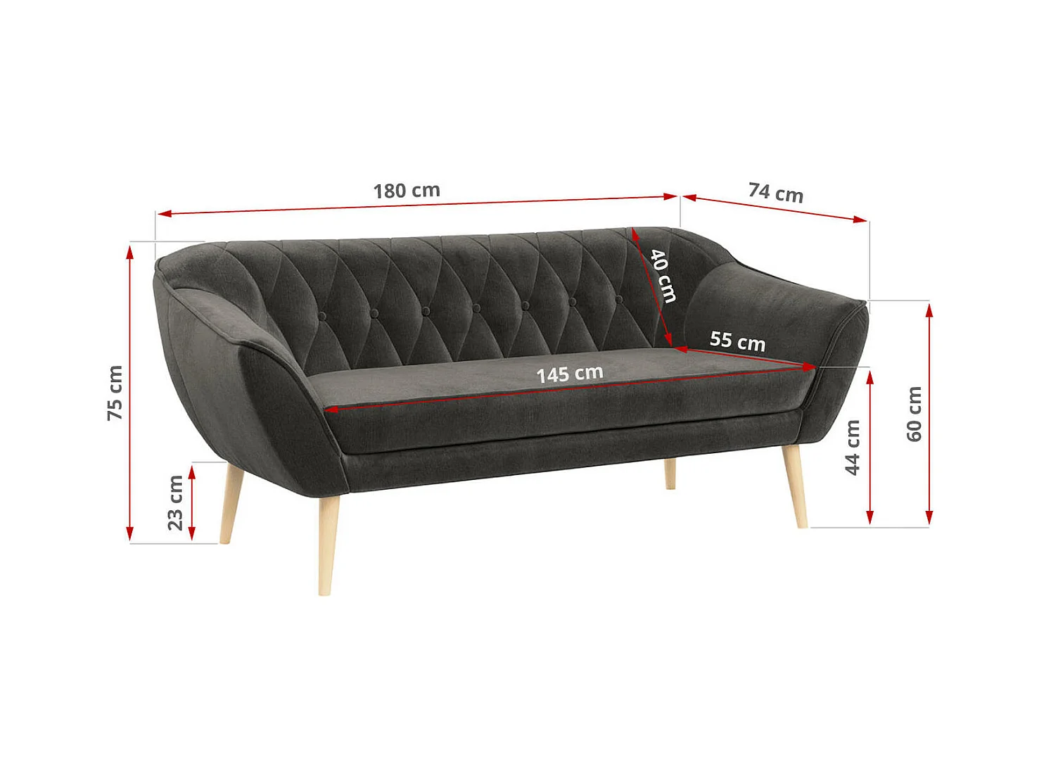 Couchgarnitur Set PIRS - 3+2, Skandinavischer Design, Holzbeine - Grau Velvet