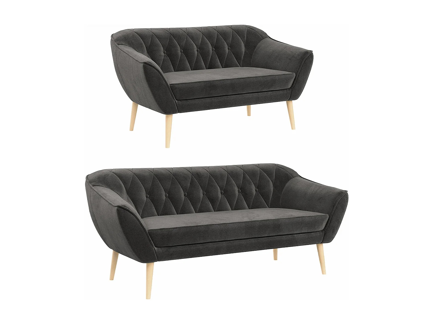 Couchgarnitur Set PIRS - 3+2, Skandinavischer Design, Holzbeine - Grau Velvet