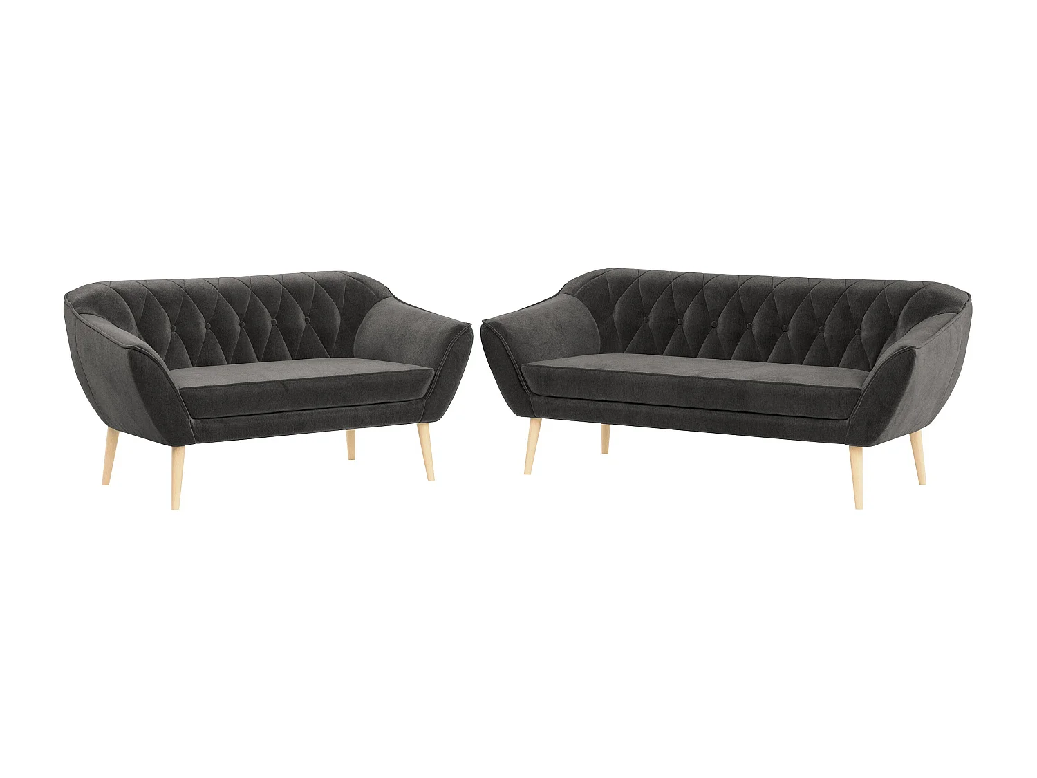 Couchgarnitur Set PIRS - 3+2, Skandinavischer Design, Holzbeine - Grau Velvet