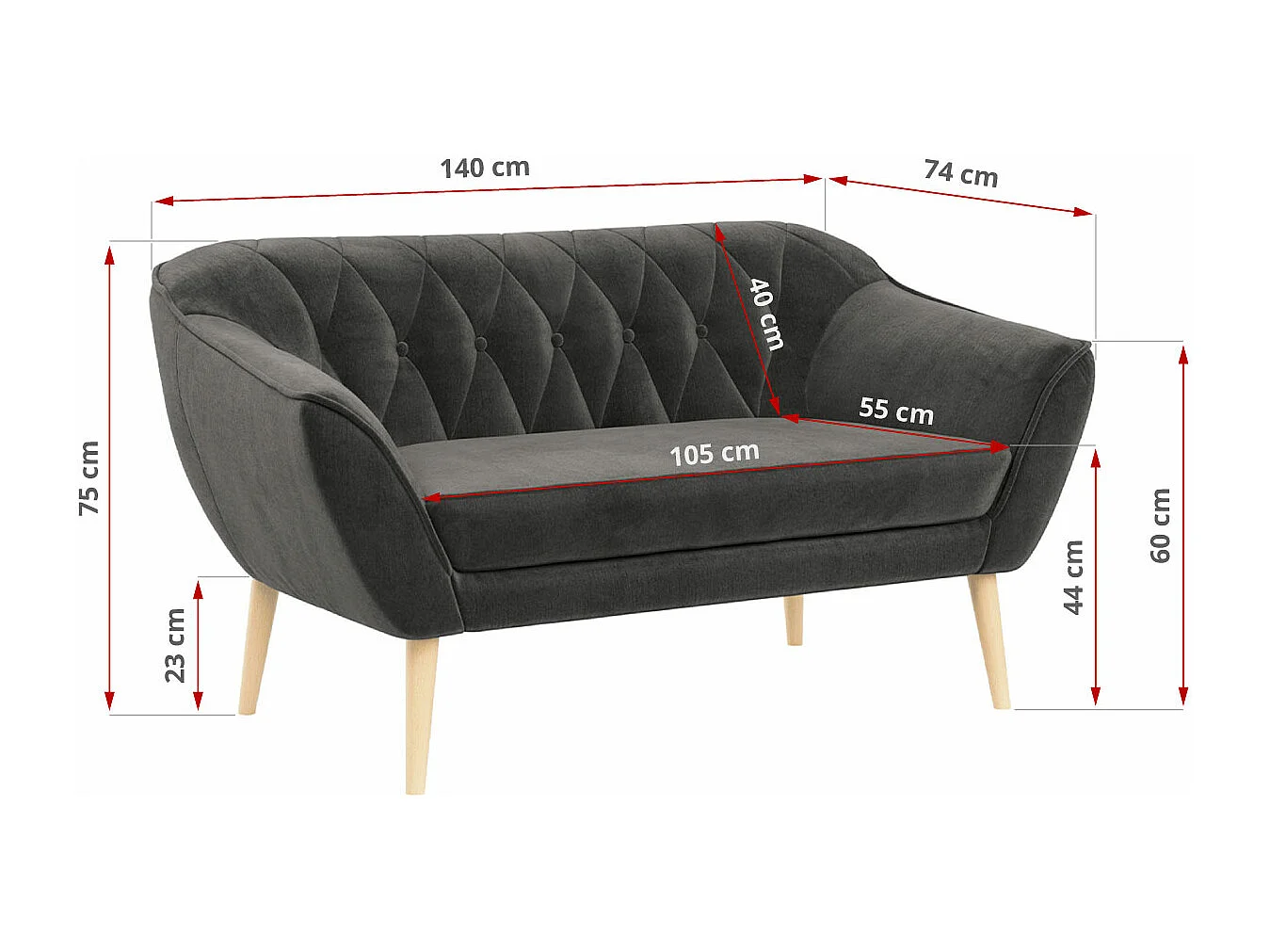 Couchgarnitur Set PIRS - 3+2, Skandinavischer Design, Holzbeine - Grau Velvet