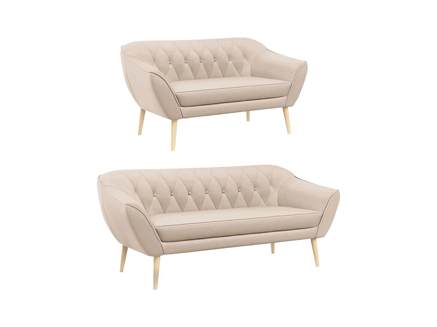 Couchgarnitur Set PIRS - 3+2, Skandinavischer Design, Holzbeine - Beige Velvet