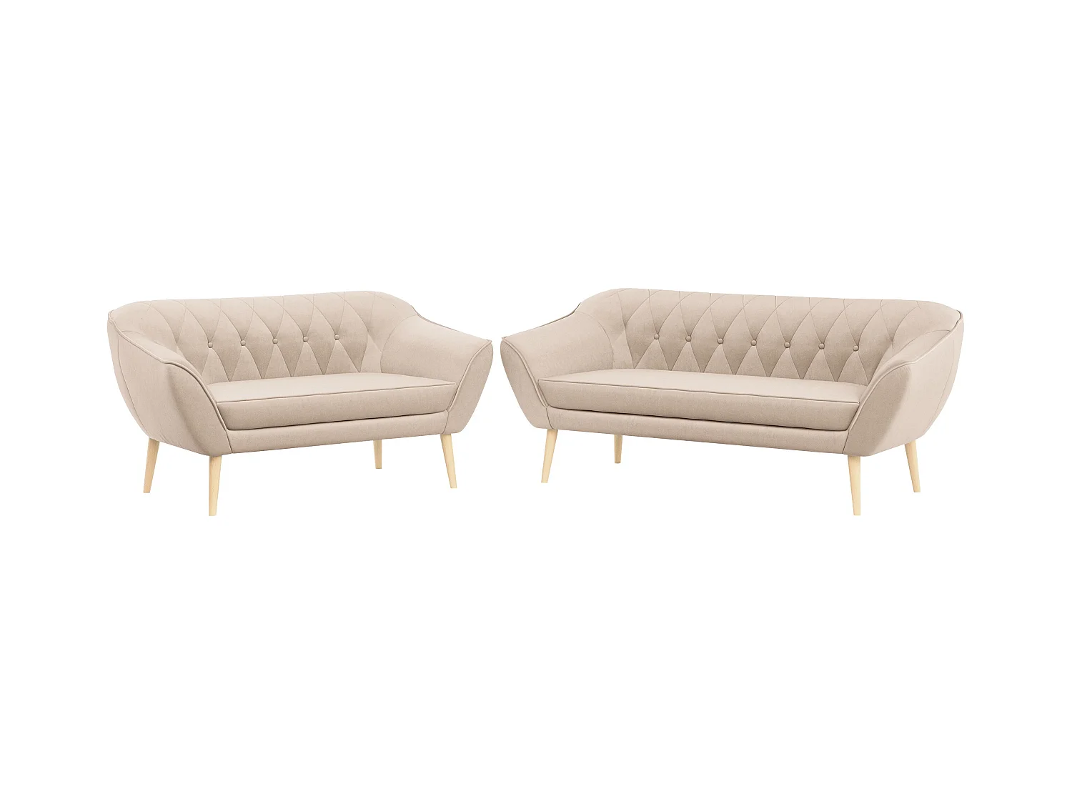 Couchgarnitur Set PIRS - 3+2, Skandinavischer Design, Holzbeine - Beige Velvet
