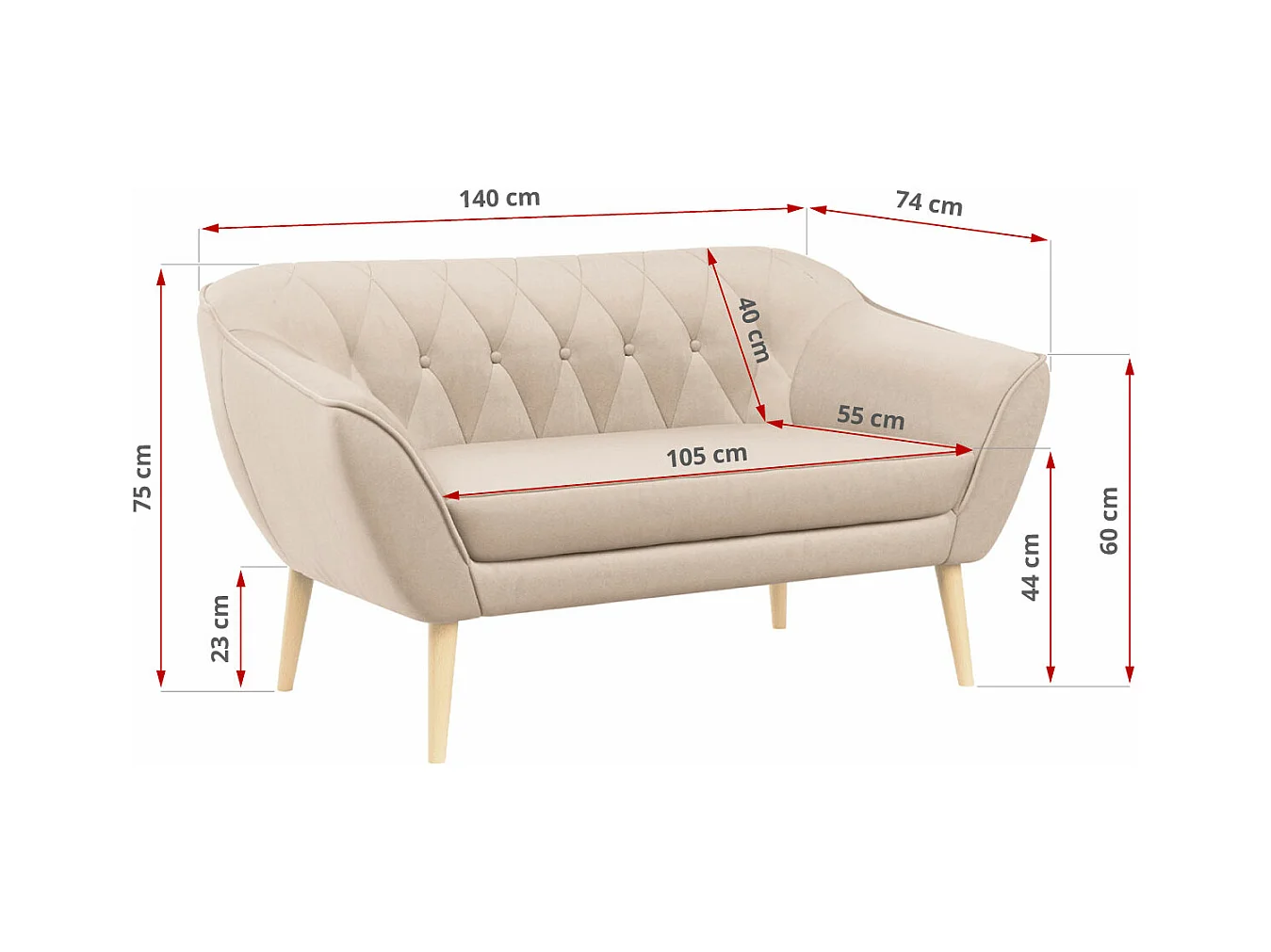 Couchgarnitur Set PIRS - 3+2, Skandinavischer Design, Holzbeine - Beige Velvet
