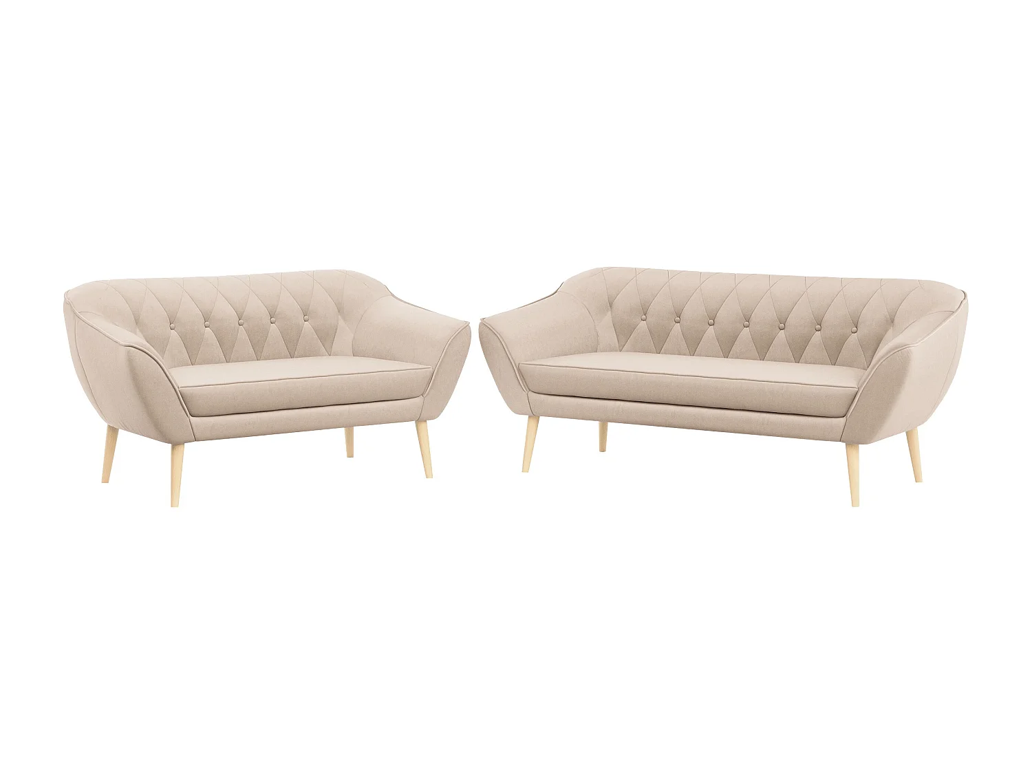 Couchgarnitur Set PIRS - 3+2, Skandinavischer Design, Holzbeine - Beige Velvet