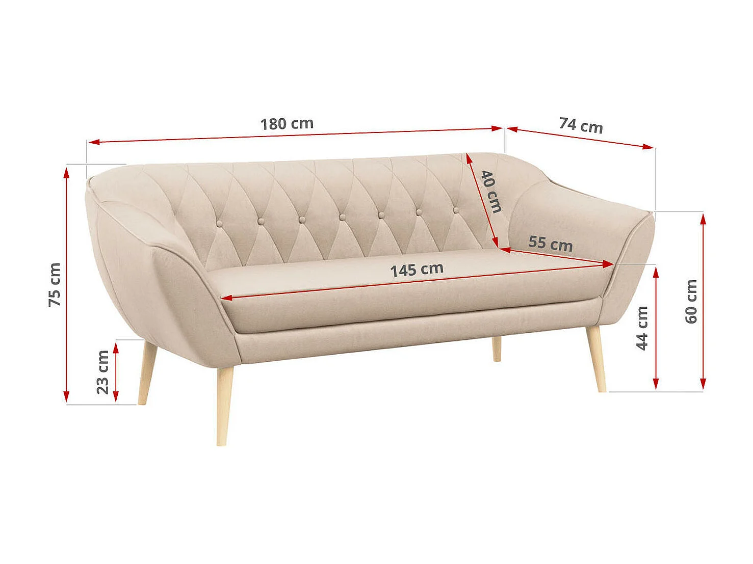 Couchgarnitur Set PIRS - 3+2, Skandinavischer Design, Holzbeine - Beige Velvet