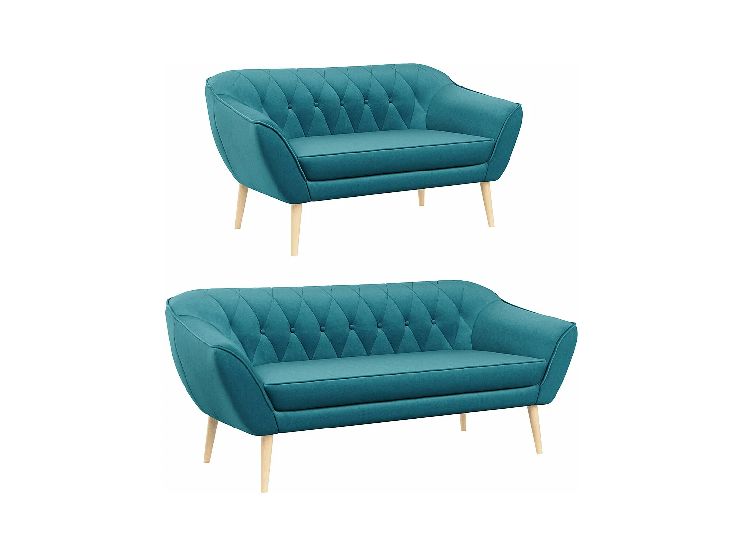 Couchgarnitur Set PIRS - 3+2, Skandinavischer Design, Holzbeine - Blau Velvet