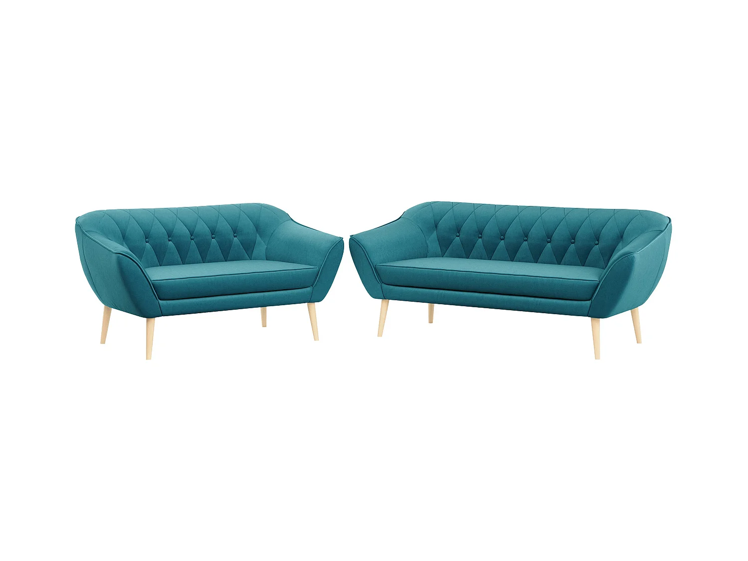 Couchgarnitur Set PIRS - 3+2, Skandinavischer Design, Holzbeine - Blau Velvet