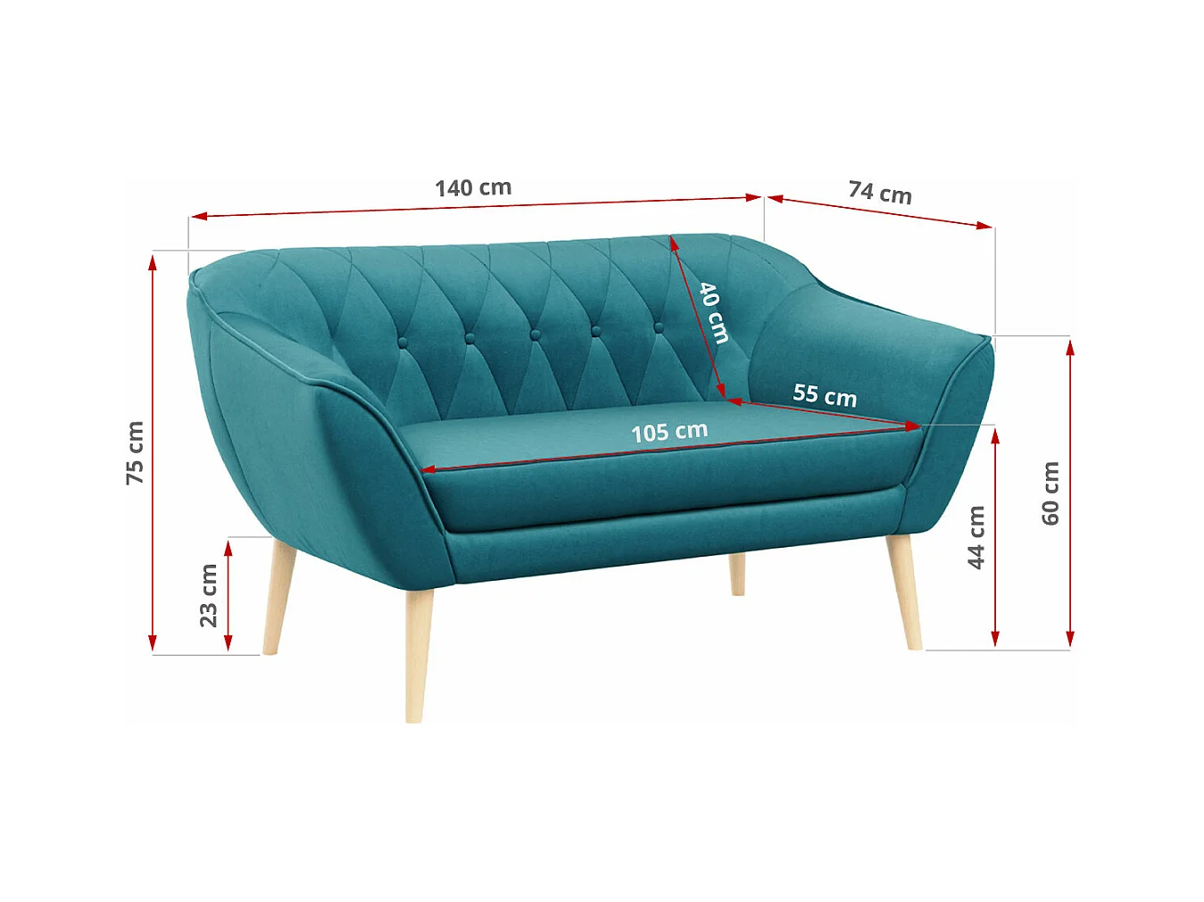 Couchgarnitur Set PIRS - 3+2, Skandinavischer Design, Holzbeine - Blau Velvet