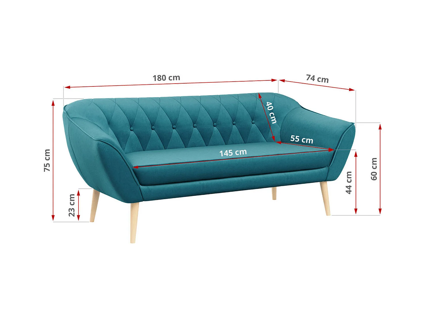 Couchgarnitur Set PIRS - 3+2, Skandinavischer Design, Holzbeine - Blau Velvet