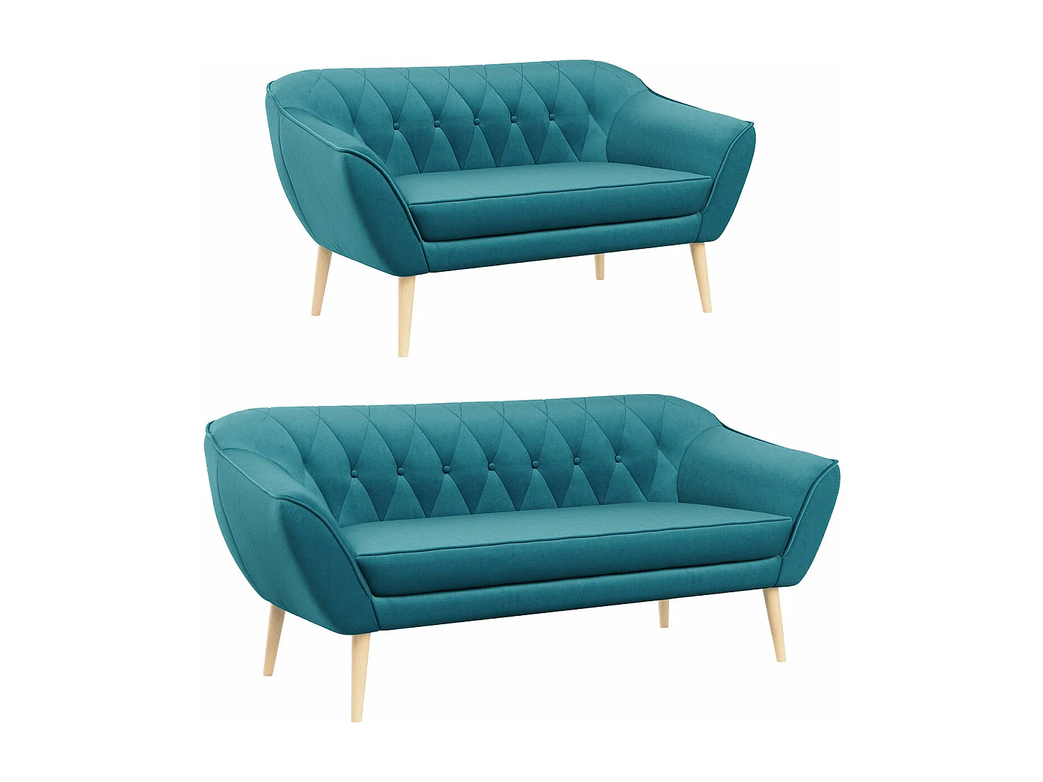 Couchgarnitur Set PIRS - 3+2, Skandinavischer Design, Holzbeine - Blau Velvet