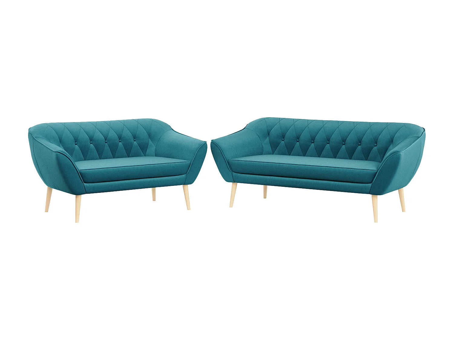 Couchgarnitur Set PIRS - 3+2, Skandinavischer Design, Holzbeine - Blau Velvet