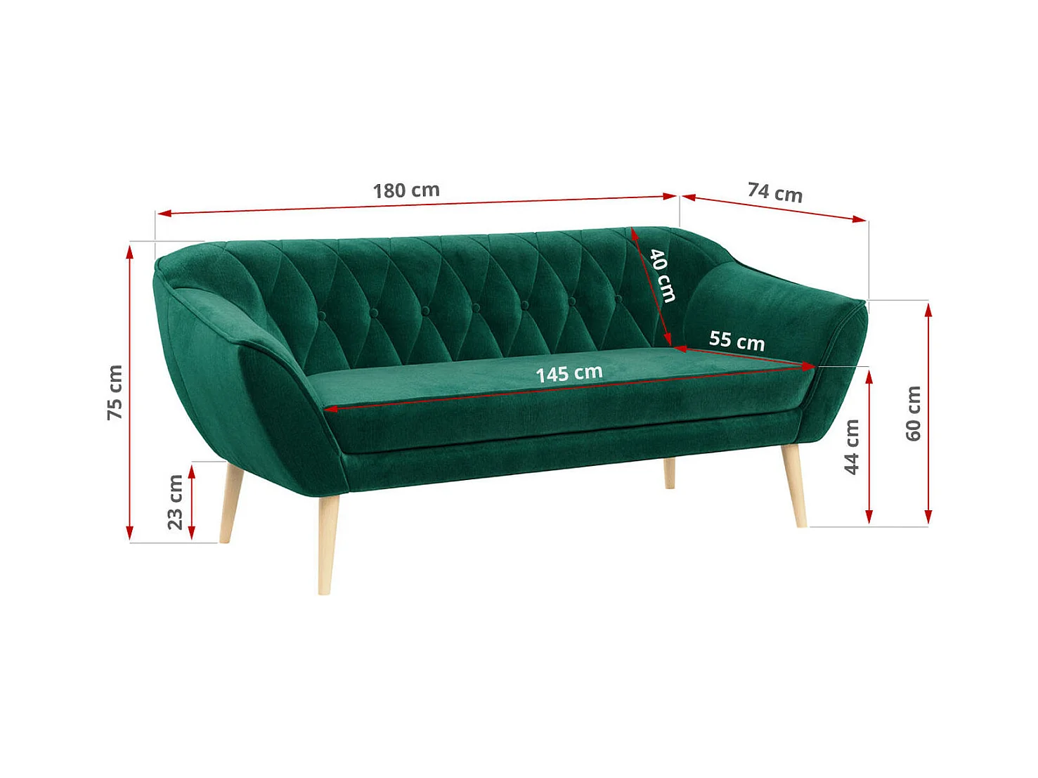 Couchgarnitur Set PIRS - 3+2, Skandinavischer Design, Holzbeine - Dunkelgrün Velvet