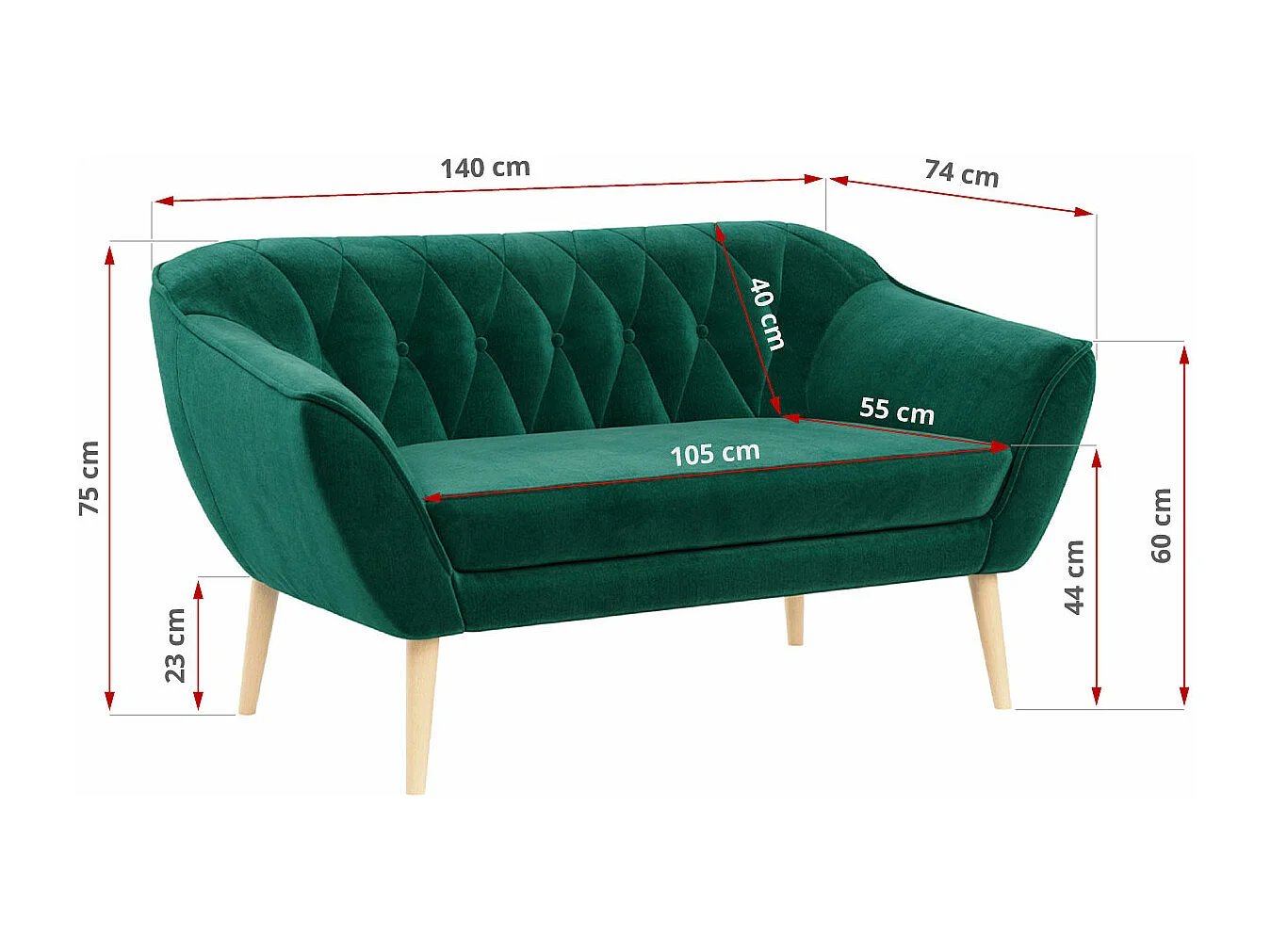 Couchgarnitur Set PIRS - 3+2, Skandinavischer Design, Holzbeine - Dunkelgrün Velvet