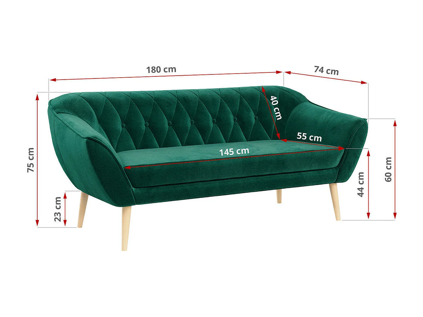 Couchgarnitur Set PIRS - 3+2, Skandinavischer Design, Holzbeine - Dunkelgrün Velvet