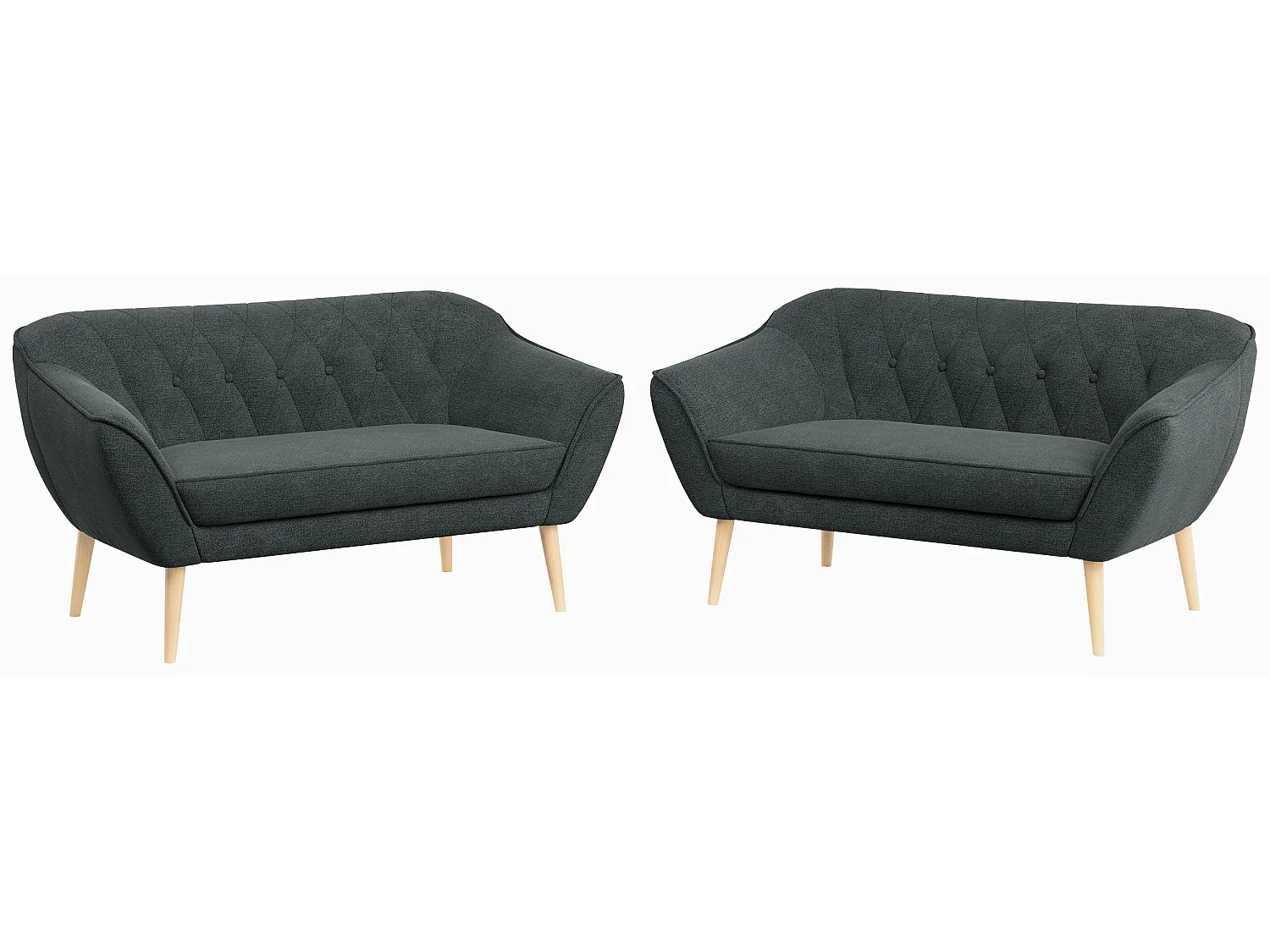 Couchgarnitur PIRS - 2+2, Skandinavischer Set mit Armlehnen, Holzbeine - Dunkelgrau Stukture