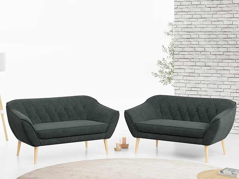 Couchgarnitur PIRS - 2+2, Skandinavischer Set mit Armlehnen, Holzbeine - Dunkelgrau Stukture