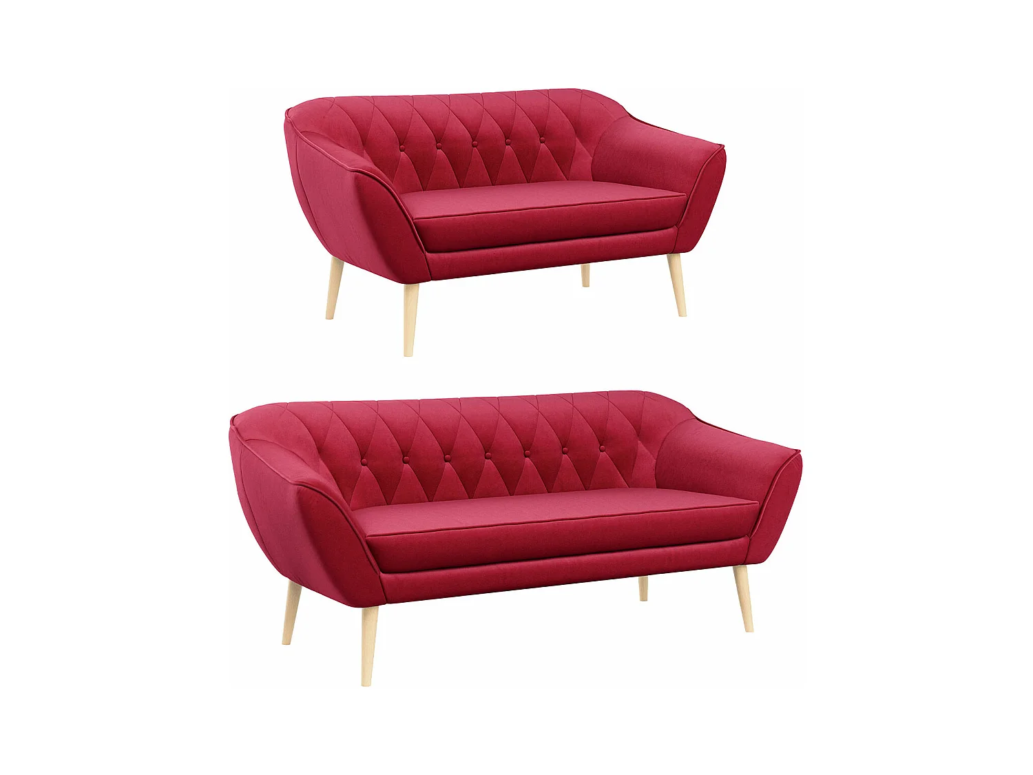 Couchgarnitur Set PIRS - 3+2, Skandinavischer Design, Holzbeine - Rot Velvet