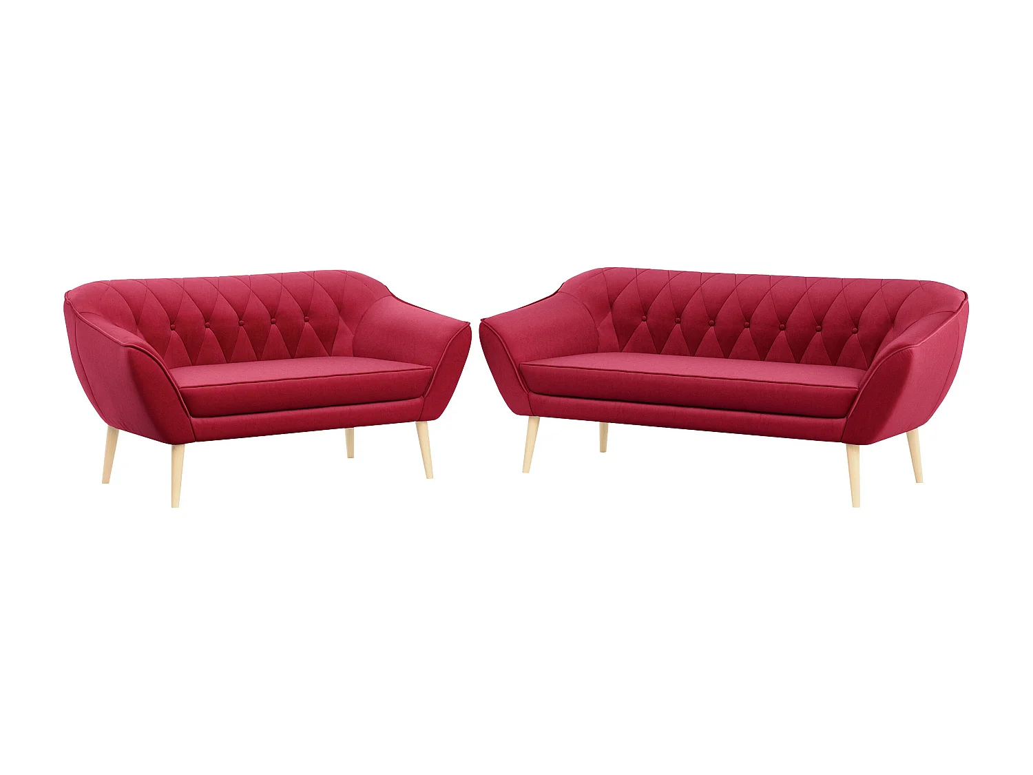 Couchgarnitur Set PIRS - 3+2, Skandinavischer Design, Holzbeine - Rot Velvet