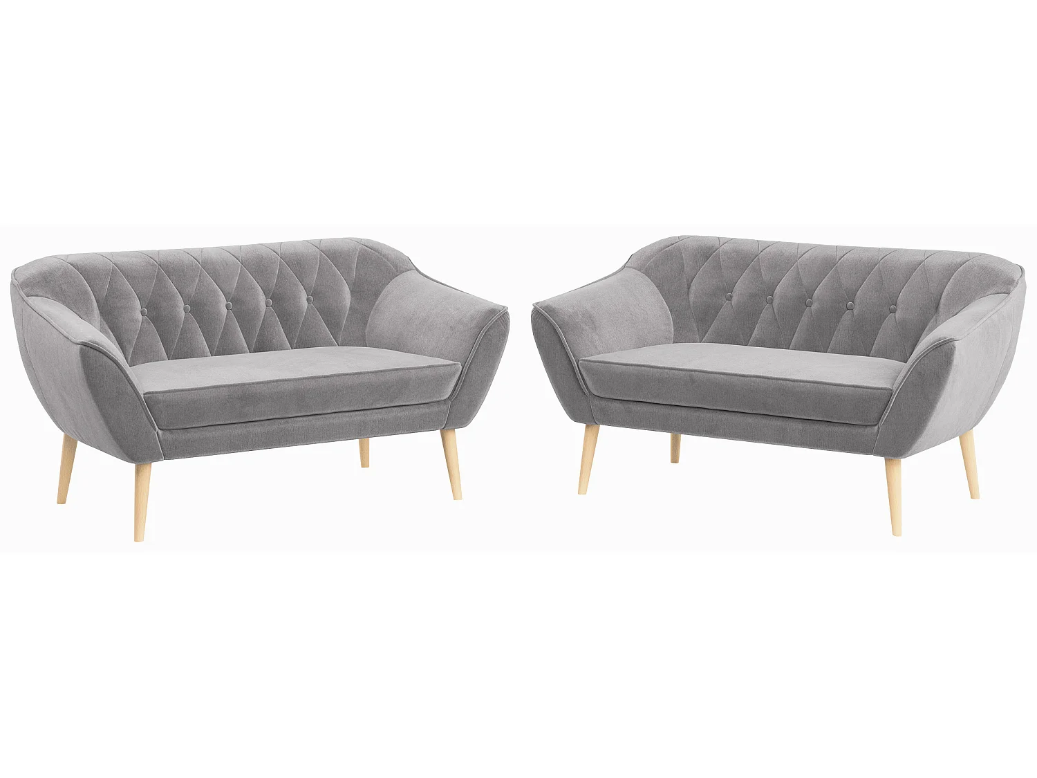 Couchgarnitur PIRS - 2+2, Skandinavischer Set mit Armlehnen, Holzbeine - Hellgrau Velvet