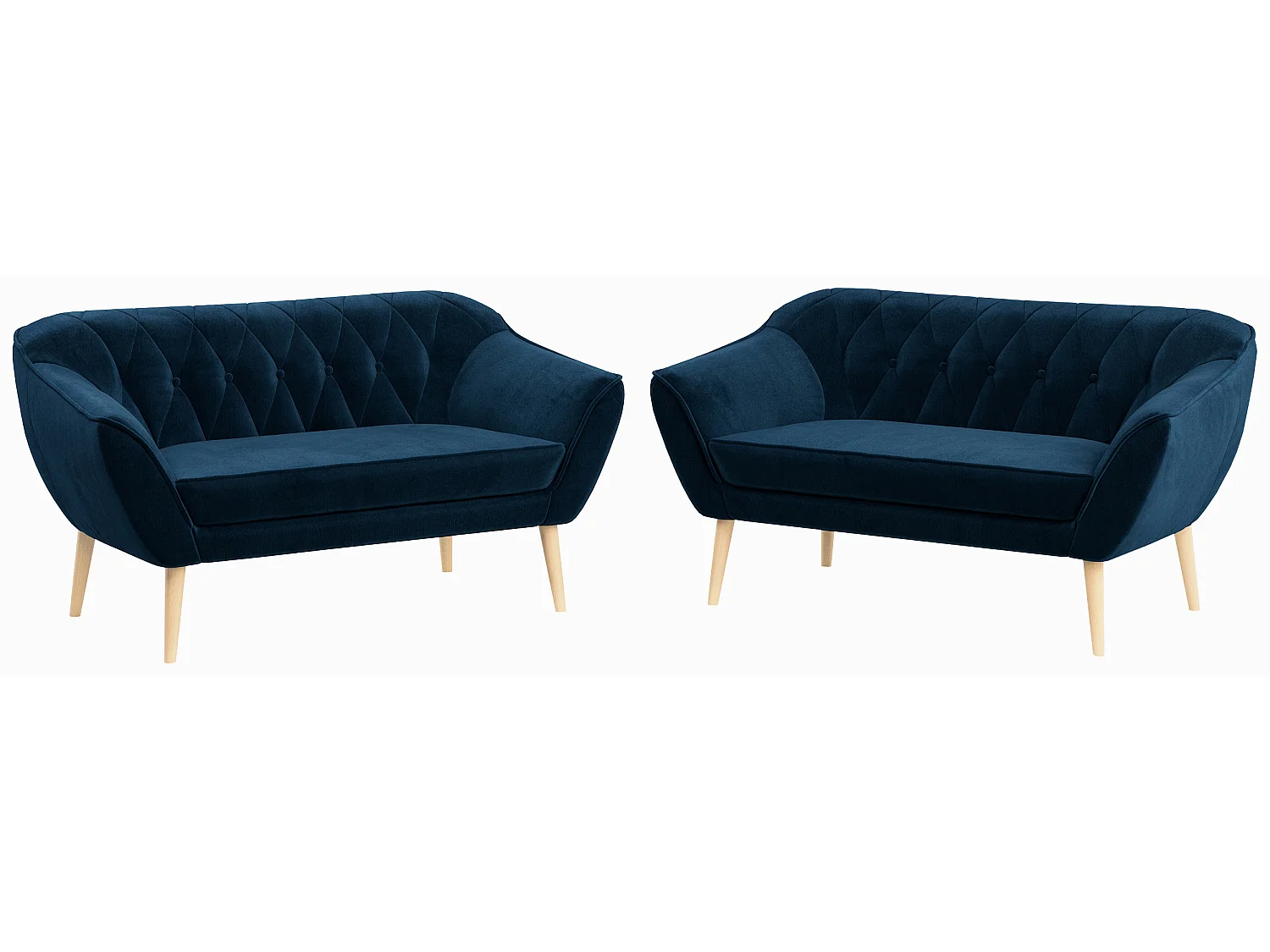 Couchgarnitur PIRS - 2+2, Skandinavischer Set mit Armlehnen, Holzbeine - Dunkelblau Velvet