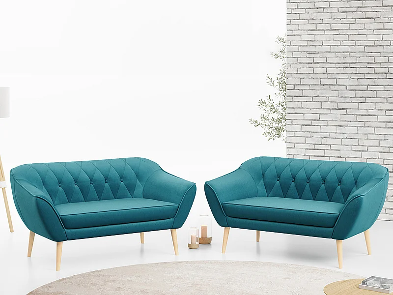 Couchgarnitur PIRS - 2+2, Skandinavischer Set mit Armlehnen, Holzbeine - Blau Velvet