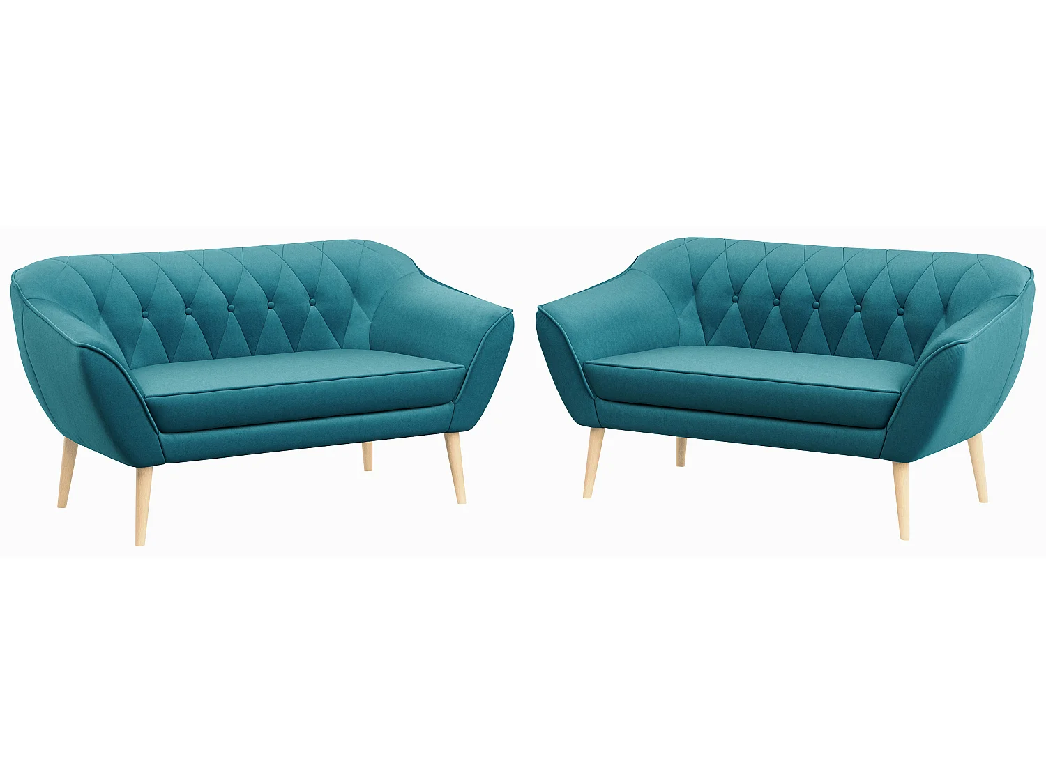 Couchgarnitur PIRS - 2+2, Skandinavischer Set mit Armlehnen, Holzbeine - Blau Velvet