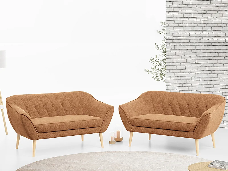 Couchgarnitur PIRS - 2+2, Skandinavischer Set mit Armlehnen, Holzbeine - Orange Stukture